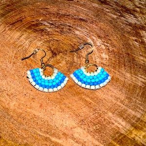 Blue semi circle beaded earrings